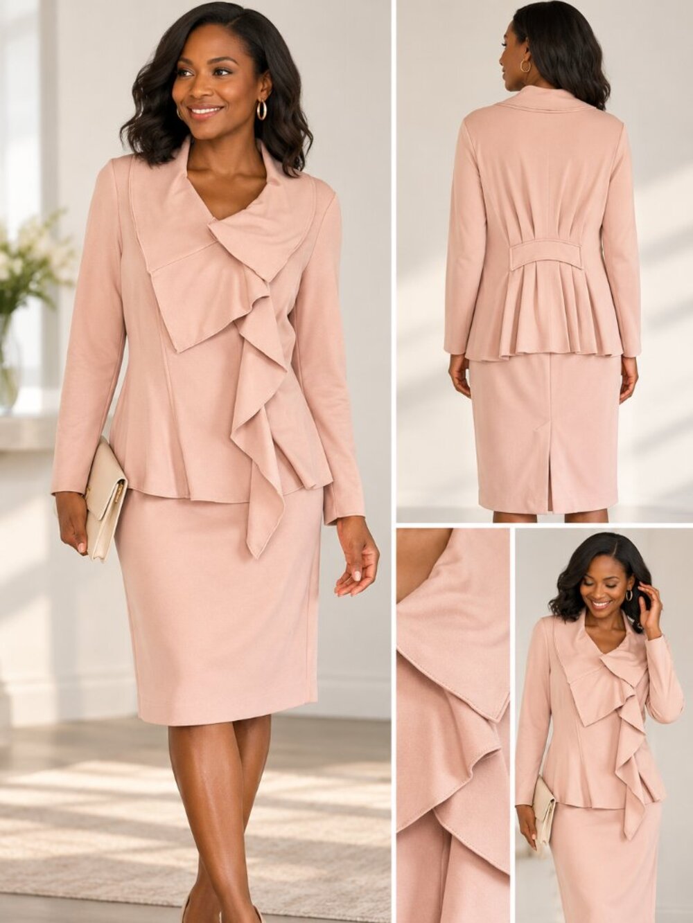 NWT Renfrew Collection Blush Pink Ruffle Jacket & Skirt Suit Set Size 8